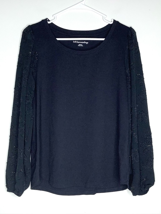 Soft Surroundings Tops - < Soft Surroundings Black Long Sleeve Top With Lace Sleeve Detail >